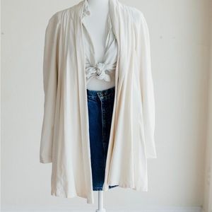 Vintage Silk Kimono/White Silk Duster Cardigan /Cream Silk Kimono Pockets